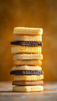 Stacked Cookies in a Variety of Flavors photo
