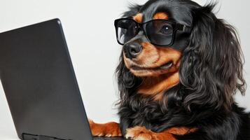 Dog with Glasses Working on Laptop - A Cute Digital Pet photo