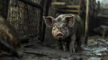 Muddy Pig in a Farm Environment photo