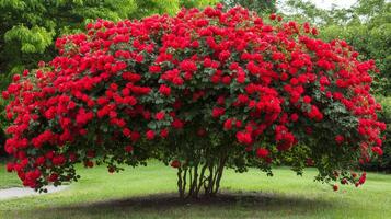 Stunning Red Rose Bush in a Lush Garden photo