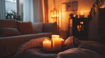Cozy Living Room with Warm Candlelight photo