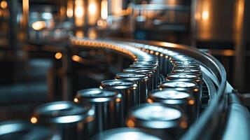 Conveyor Belt with Aluminum Cans in a Factory photo