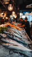 Fresh Fish On Ice At A Market Stall photo