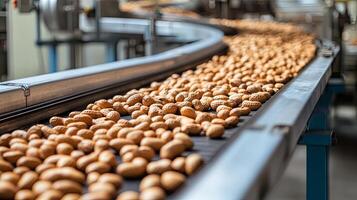Peanuts Moving on Conveyor Belt in Factory photo