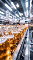 Beer Bottles on Conveyor Belt in Brewery Factory photo