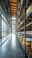 Cheese Factory Interior Rows of Aging Wheels in a Modern Facility photo