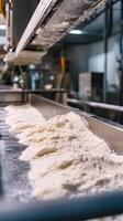 Close-up of Flour on a Conveyor Belt in a Food Production Facility photo