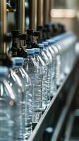 Water bottles moving through factory process photo