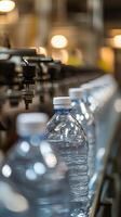 Conveyor line with water bottles in motion photo