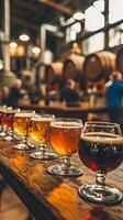 Craft Beer Tasting at a Brewery A Selection of Golden and Dark Beers photo