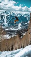 Skier Jumping Over Snowy Mountain Landscape photo