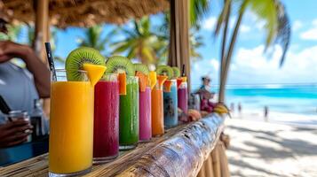 Tropical Drinks at a Beach Bar A Colorful Delight photo