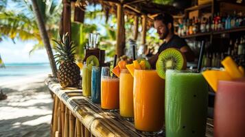 Tropical Fruit Smoothies at a Beachside Bar photo