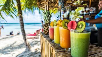 Tropical Fruit Smoothies at a Beach Bar photo