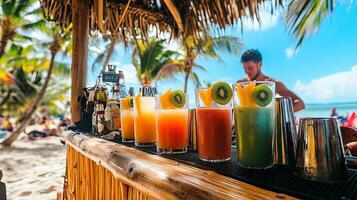 Refreshing Tropical Cocktails at a Beach Bar photo