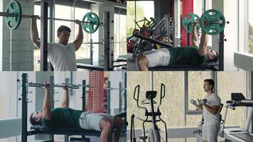 Fitness enthusiast engages in various workouts at a gym, utilizing weights and machines to enhance strength and endurance. This focused training session showcases an active lifestyle. video