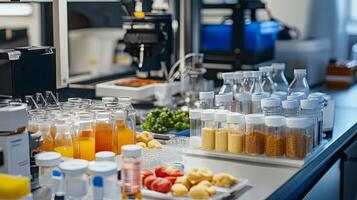 Laboratory Setting with Glassware and Samples for Scientific Research photo