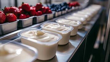 Creamy Delight Close-up of Yogurt Production Line photo