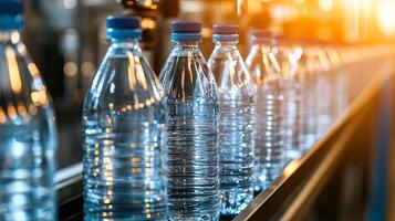 Water bottles moving on a factory line photo