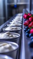 Food Production Line with Fresh Fruit and Dairy Products photo