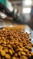 Close-up of Pet Food Kibble on a Conveyor Belt photo