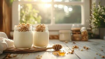Healthy Breakfast with Yogurt, Granola and Honey photo