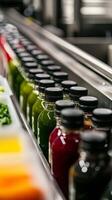 Close-Up of Freshly Made Juice Bottles in a Row photo