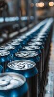 Aluminum Cans Moving on Conveyor Belt in a Factory photo