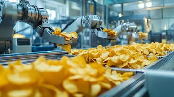 Automated Chip Production Line Robotic Arms Package Crispy Snacks photo