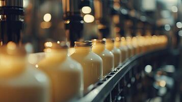 Bottles Moving on Conveyor Belt in Factory photo