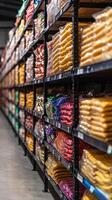 Grocery Store Aisle with Stacks of Products photo