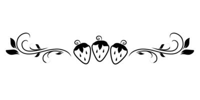 Cute strawberry divider border line art with swirls and leaf pattern vector