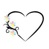 Black heart shape frame border decorated with floral colorful petal and swirl pattern graphic illustration vector