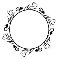 Circle frame decorated with flower and leaves round border graphic outline illustration vector