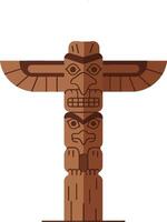 Native American totem pole with carved faces and wings in flat design style illustration vector