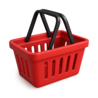 red 3d shopping basket icon with black handles, ideal for retail app design, digital commerce, and user interface development png