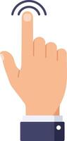 Human hand with index finger pressing touchscreen button in flat minimal style digital illustration vector