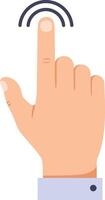 Human hand with index finger pointing and pressing touchscreen in minimal flat style illustration vector