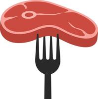 Raw red steak piece held on black fork with simple flat minimal style isolated on white background illustration vector