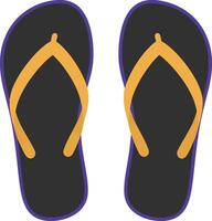 Pair of black and yellow casual flip flops with simple flat minimal design isolated on white background illustration vector