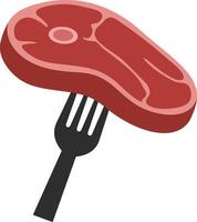 Raw red meat steak pierced by black fork simple flat style minimal art vector