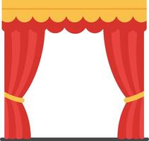 Red and gold theatrical stage curtains with scalloped valance in flat design style illustration vector