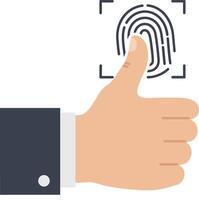 Human hand with thumb up and fingerprint scan in flat minimal style digital security illustration vector