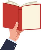 Hand holding open red book with blank pages minimal flat design illustration vector