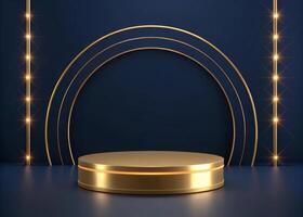 Luxurious Gold Podium Against a Deep Navy Background photo