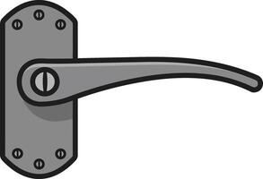 Grey metal door handle with curved lever and rectangular base plate minimalist flat design illustration vector
