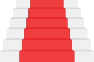 White staircase with red carpet runner in flat minimal design style illustration vector