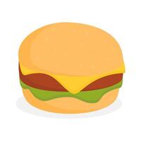 Flat style cheeseburger illustration with lettuce, beef and melted cheese on a sesame bun vector