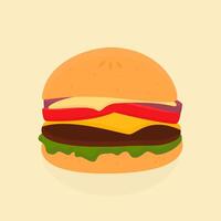 burger with full toppings in flat design, for fast food menu, delivery app, or delicious food advertising material vector