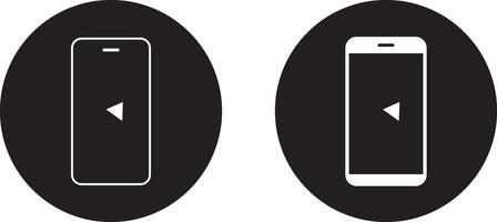 play button application icons .Device front view. mobile phone with shadow. illustration. Ringing phone simple icon sign. Smartphone ringing vector
